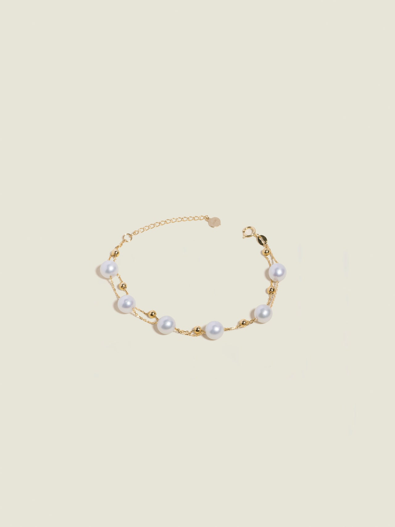 18K Gold Double Chain Pearl Necklace