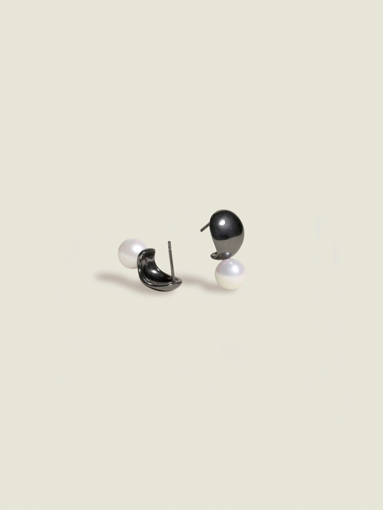 Black Crescent Sakura Pearl Studs