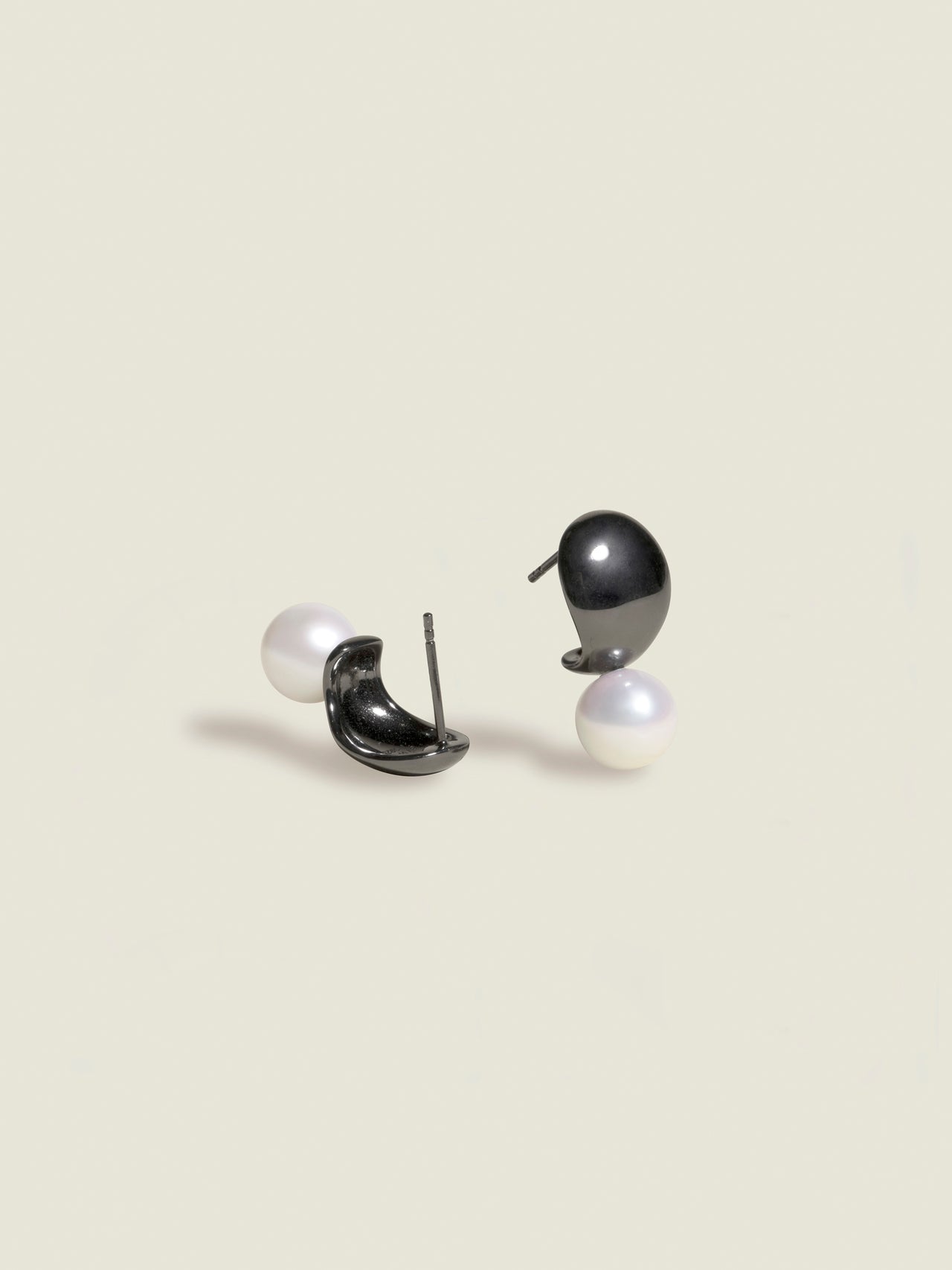 Black Crescent Sakura Pearl Studs