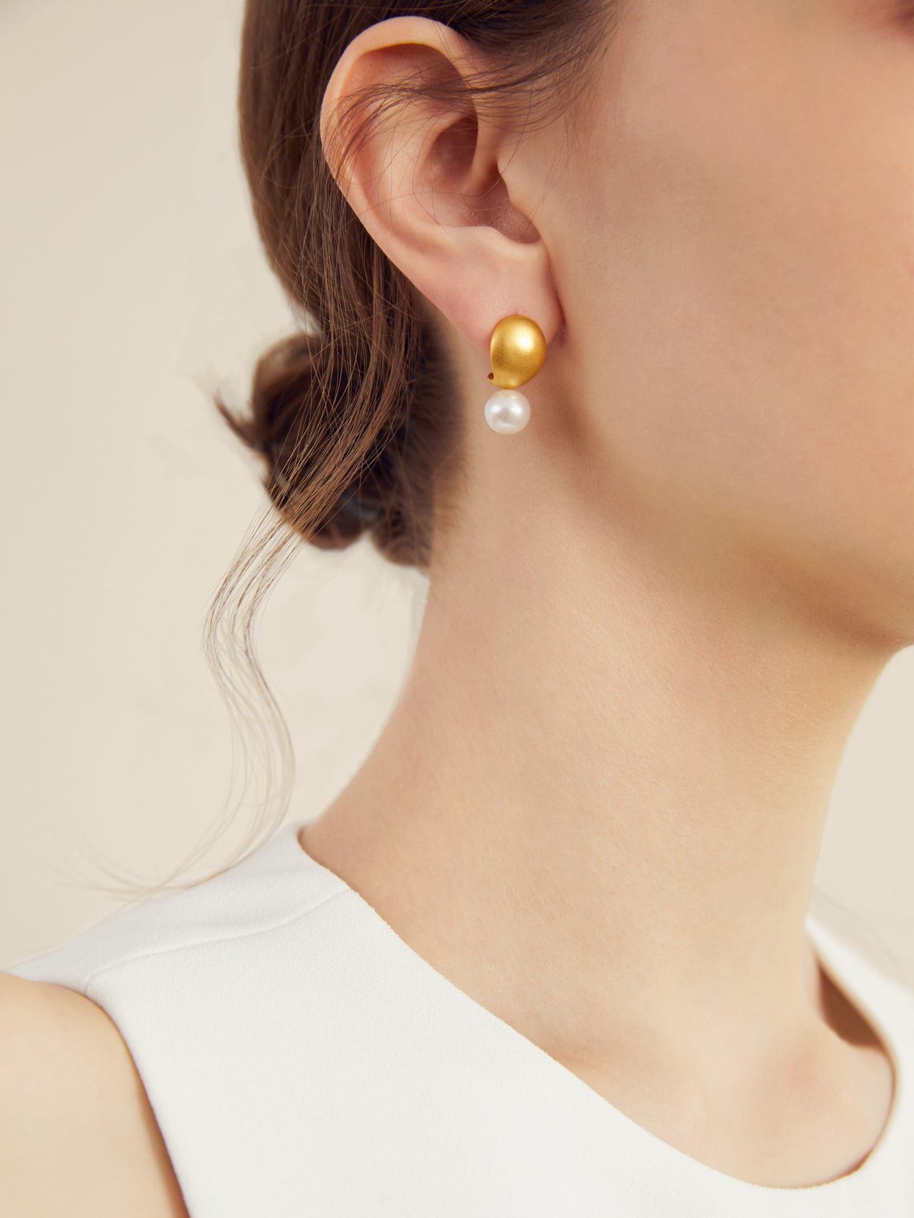 Golden Crescent Sakura Pearl Studs