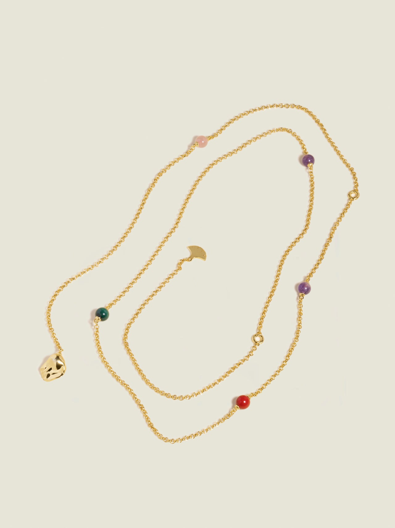 Tricolor-Gemstone Lariat Necklace