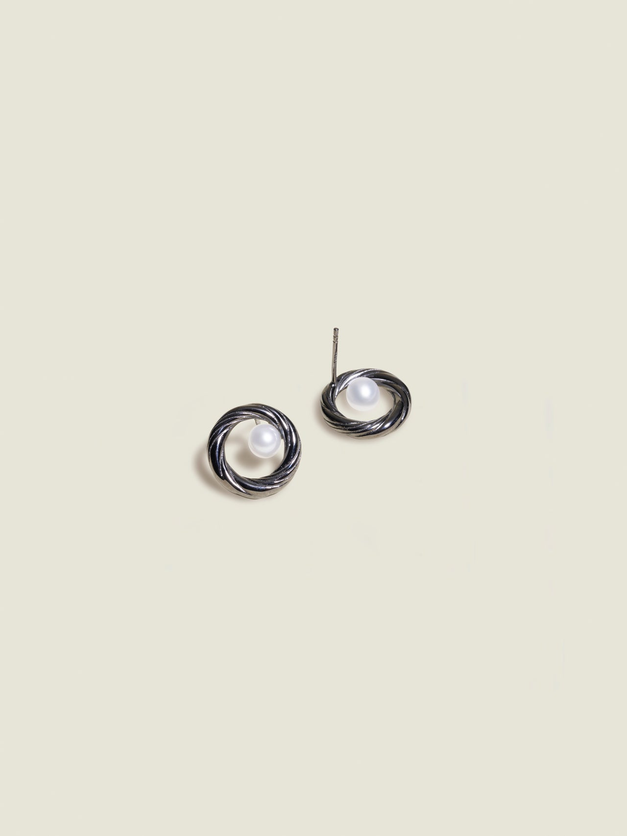 Black Silver Floating Pearl Earrings