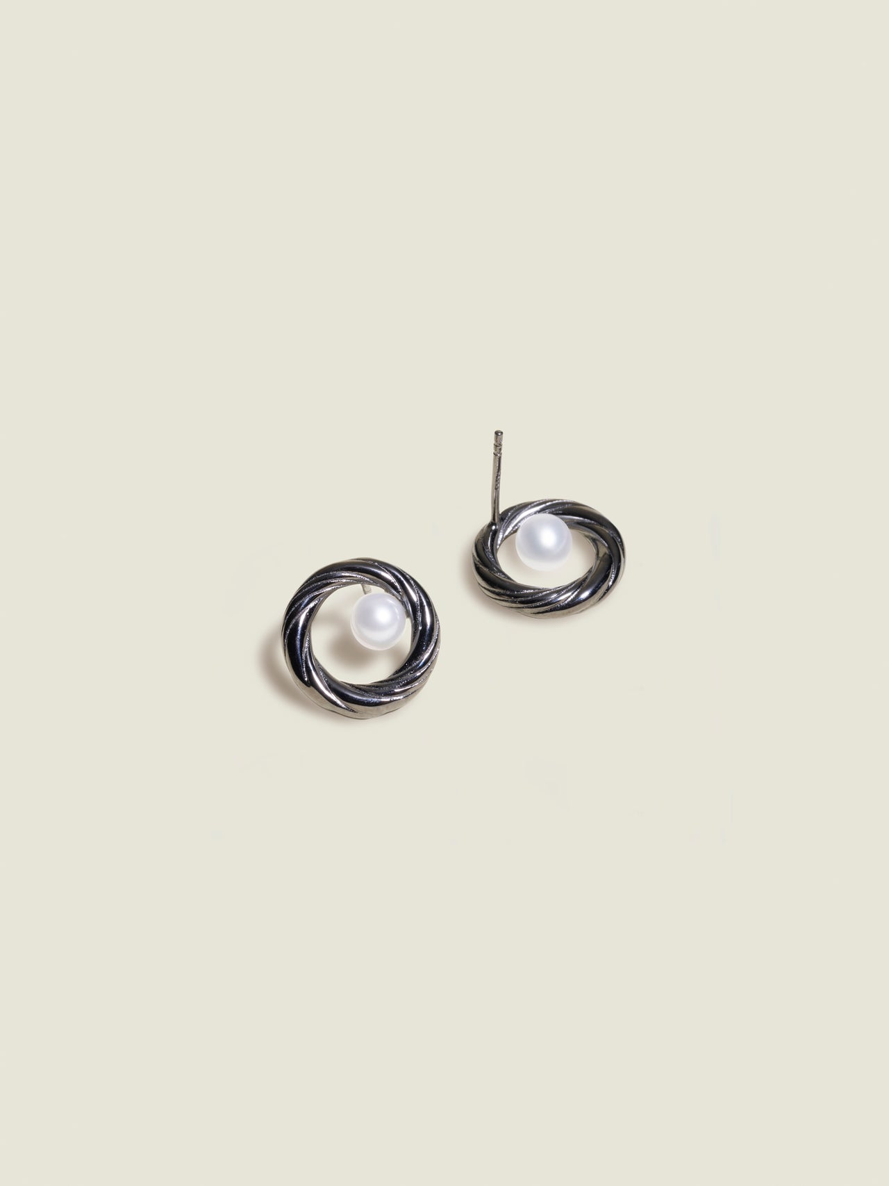 Black Silver Floating Pearl Earrings